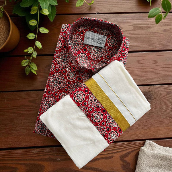 Ajrak Maroon Shirt