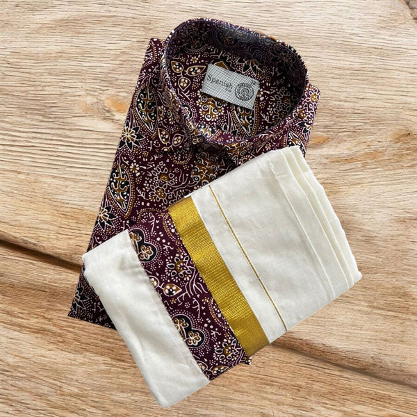Ajrak Maroon Shirt Combo