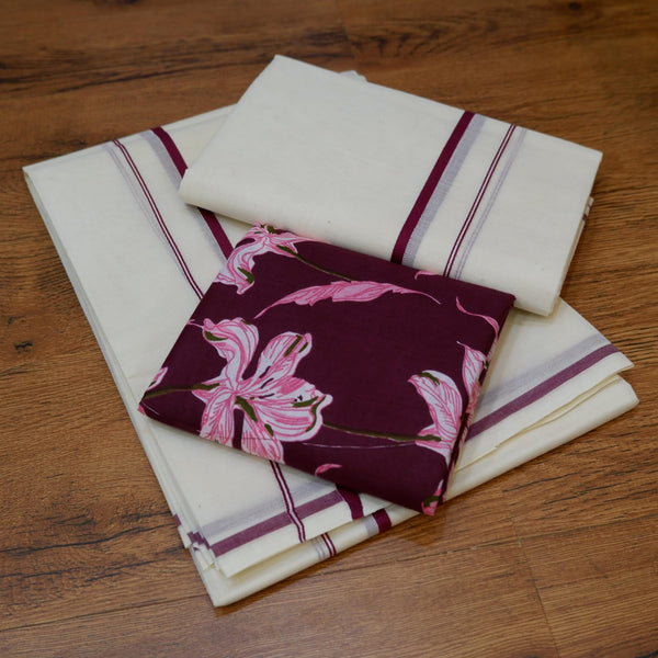 Maroon Puliyilakkara Set Mund