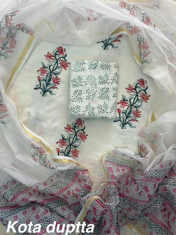 Churidar Material Set White and pink
