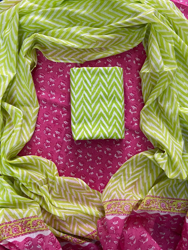 Churidar Material Set Green and pink
