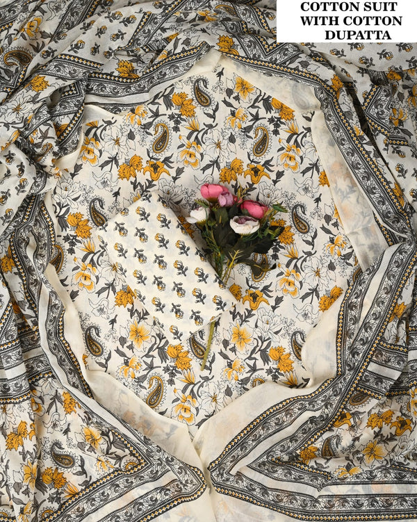 Churidar Material Set White and yellow