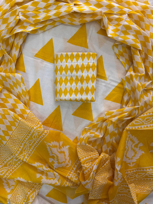 Churidar Material Set Yellow and white