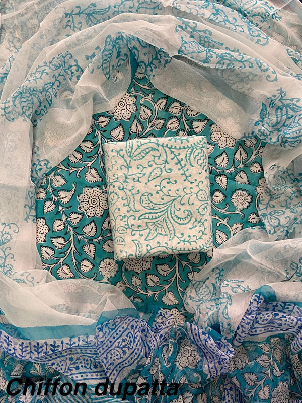 Churidar Material Set White and blue
