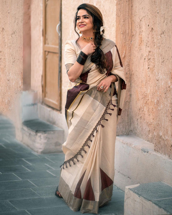 Golden tissue Set saree Temple