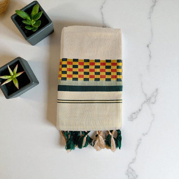 Check designs Tissue Set saree