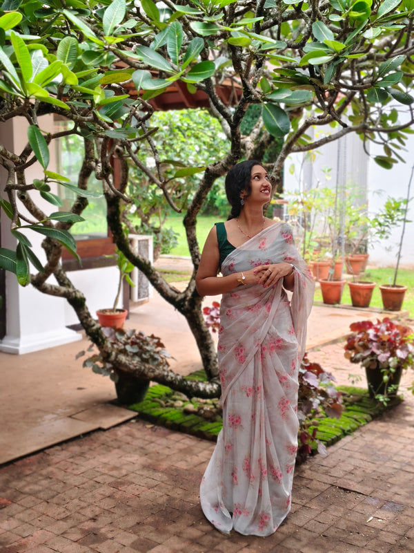 Organza  White Saree