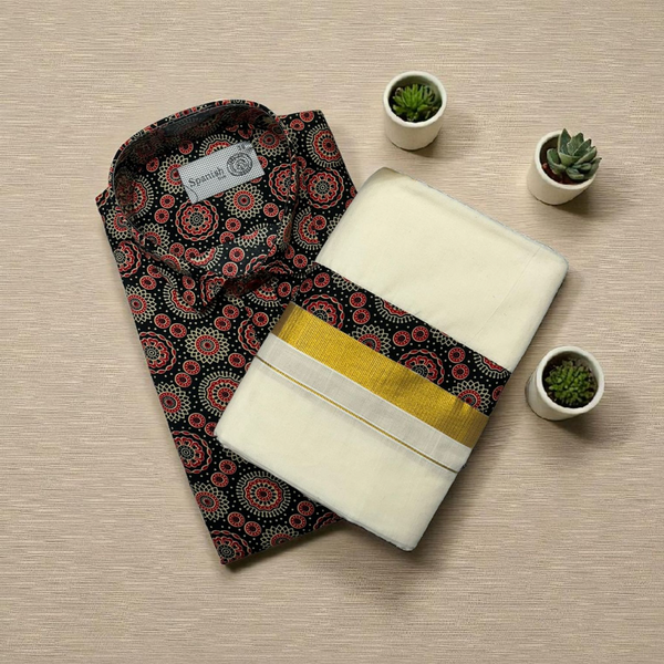 Ajrakh Maroon black Shirt