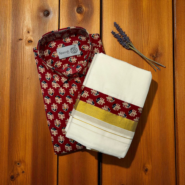 Ajark Maroon white Shirt