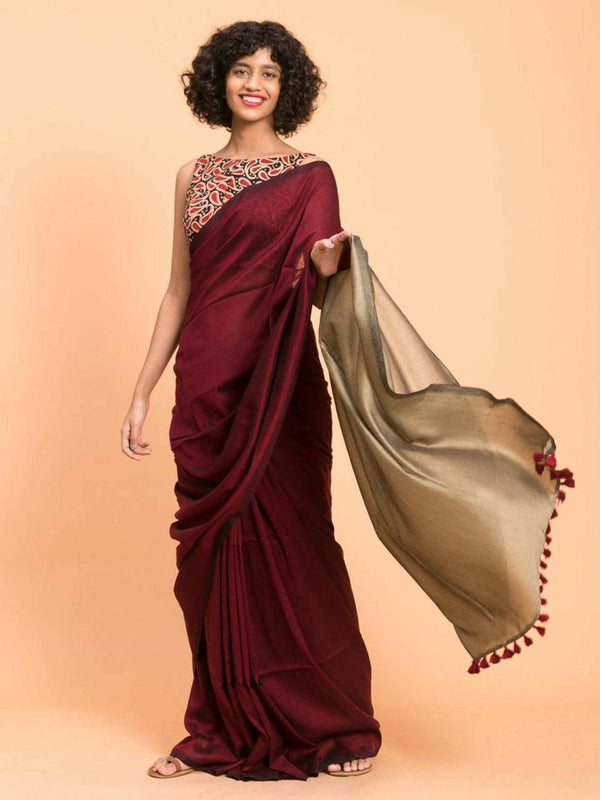Khadi cotton Saree Maroon