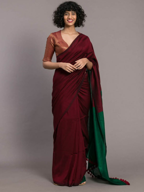 Khadi cotton Saree Maroon