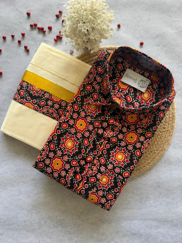 Ajrakh Shirt Mund Combo