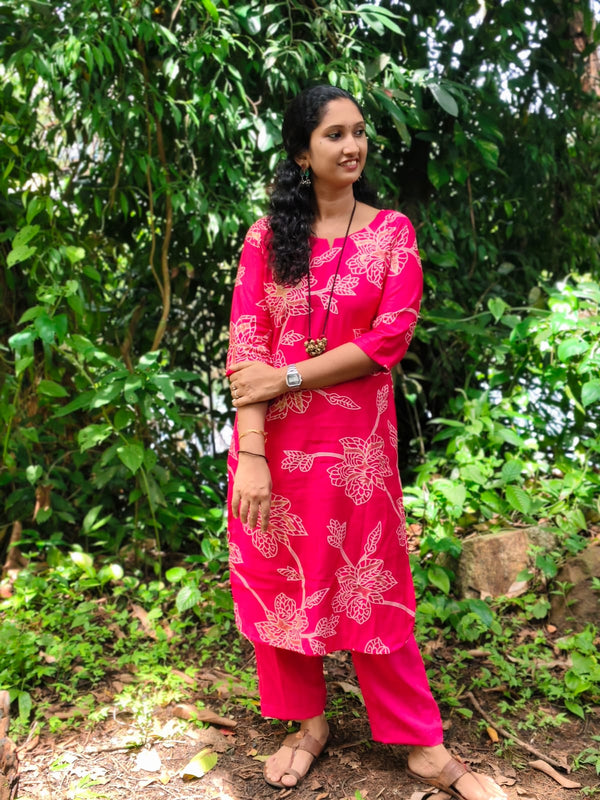 Rayon Magenta Kurti Co ord set